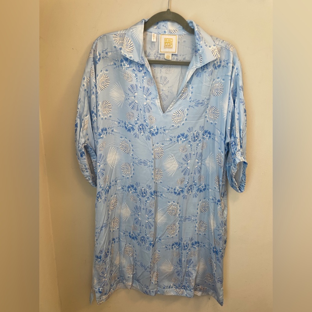 Emily McCarthy Mini Dress Sea Party Silk like viscose in light blue seashells